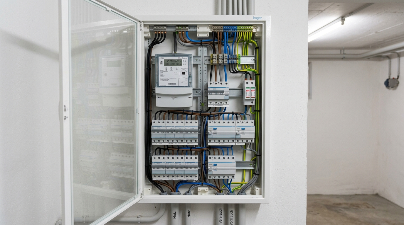 Moderner VDE Zählerschrank mit Smart Meter